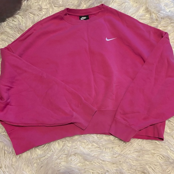 Nike Tops - Nike Pink Cropped Crewneck Sweatshirt Embroidered Swoosh Size M